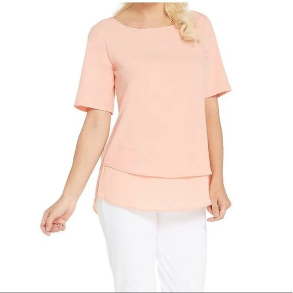 Joan Rivers Double Layer Short Sleeve Stretch Top - Picture 1 of 5